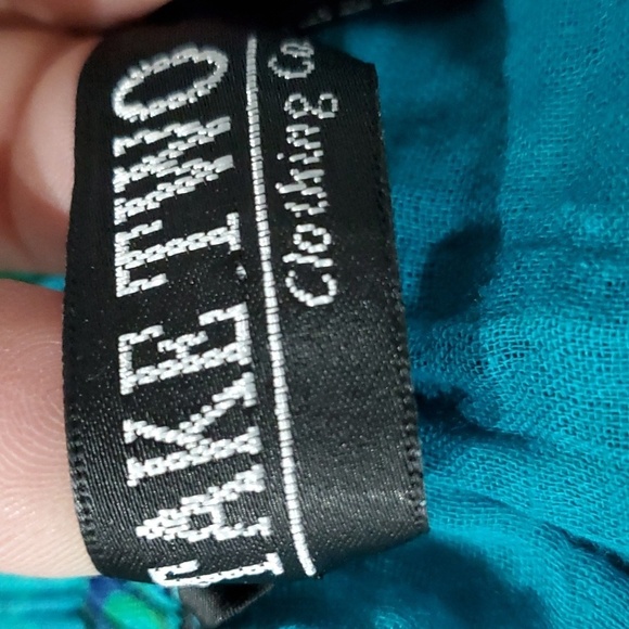 BLUE GREEN GAUZY SKIRT BOLD STATEMENT HIPPIE BOHO GYPSY FLOWY COMFY SIZE LARGE - Picture 10 of 12